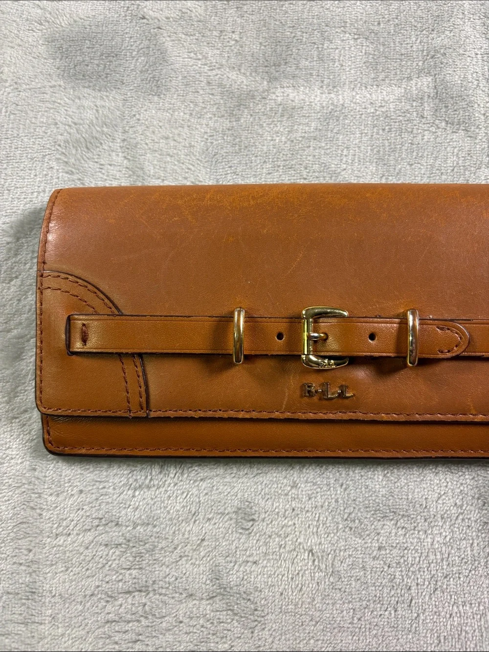 Lauren Ralph Lauren Brown Leather Belted Continental Wallet Clutch LRL